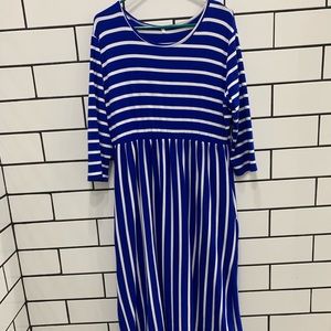 Blue & White Striped Cotton Dress with Pockets !!